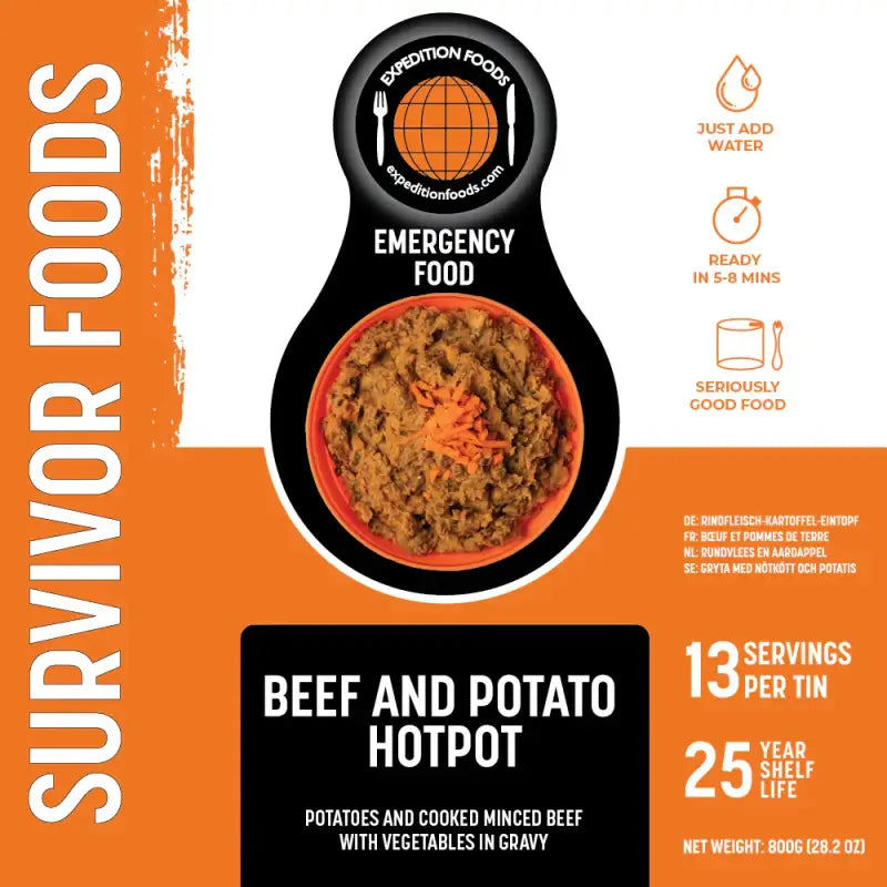 Beef and Potato Hotpot Tins - 25 Year Shelf Life - Freeze Dried Food