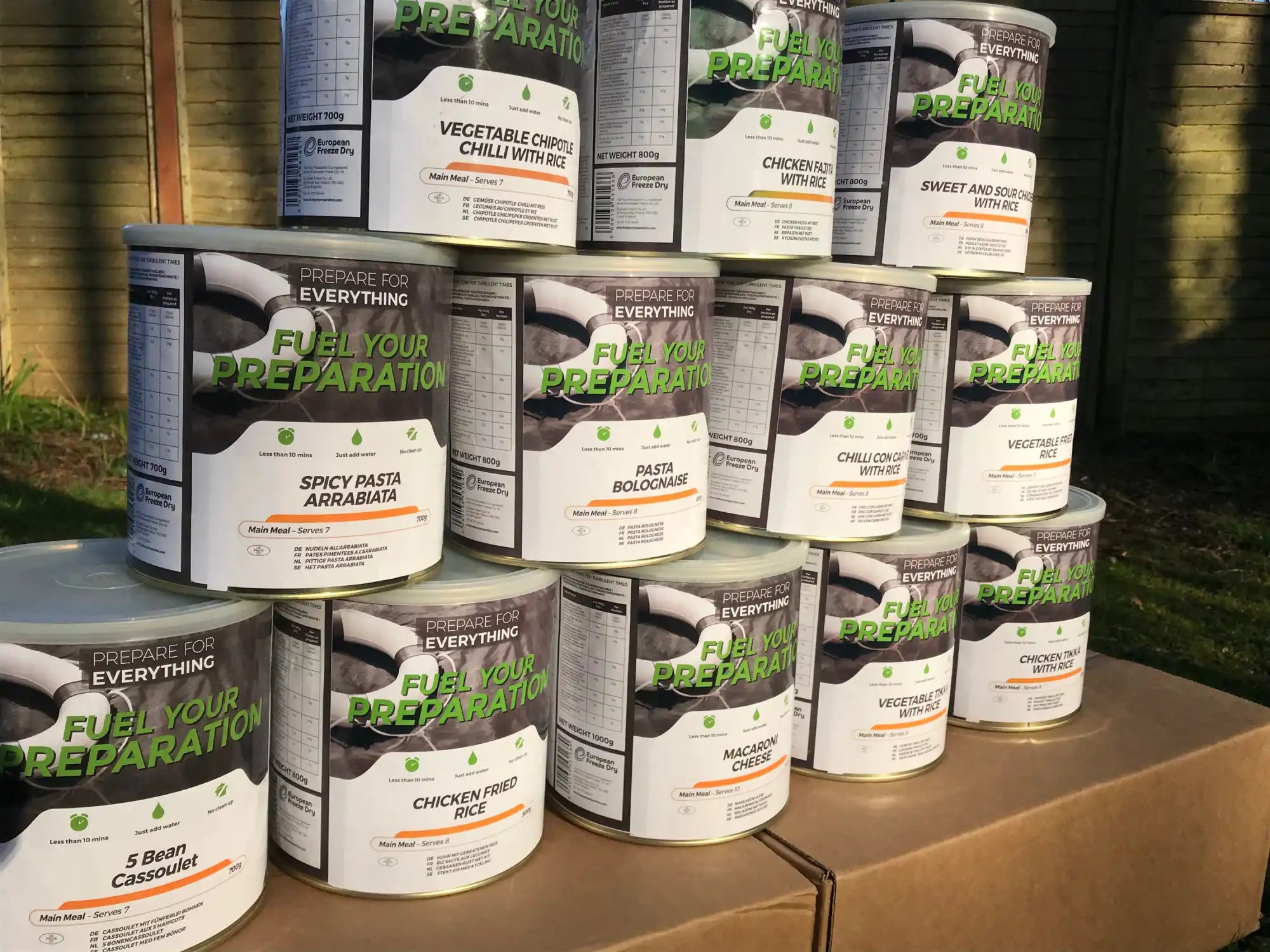Canned emergency food supplies.