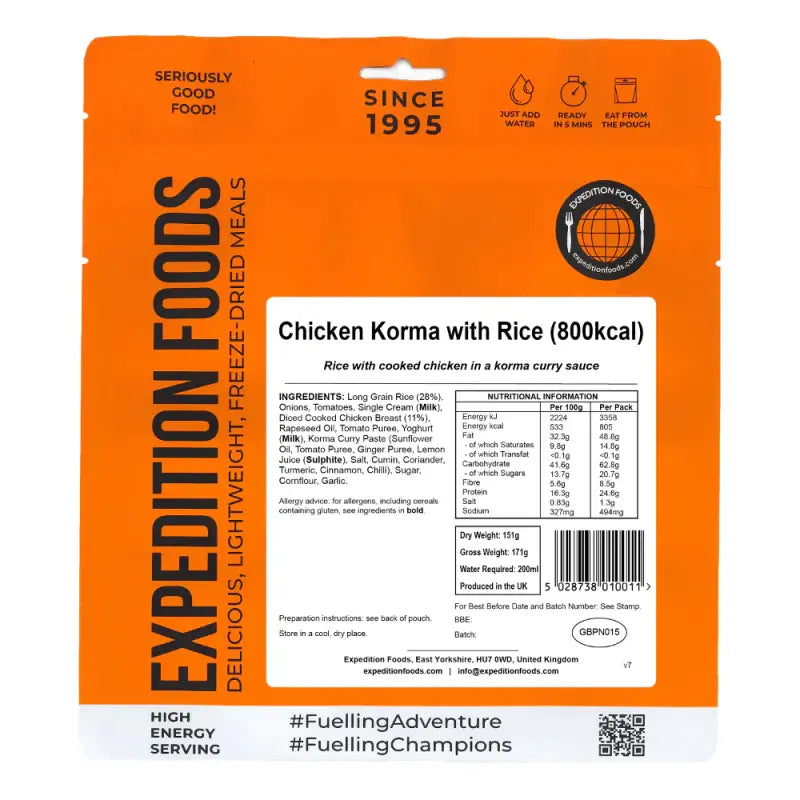 Chicken Korma with Rice Pouches - Freeze Dried Food