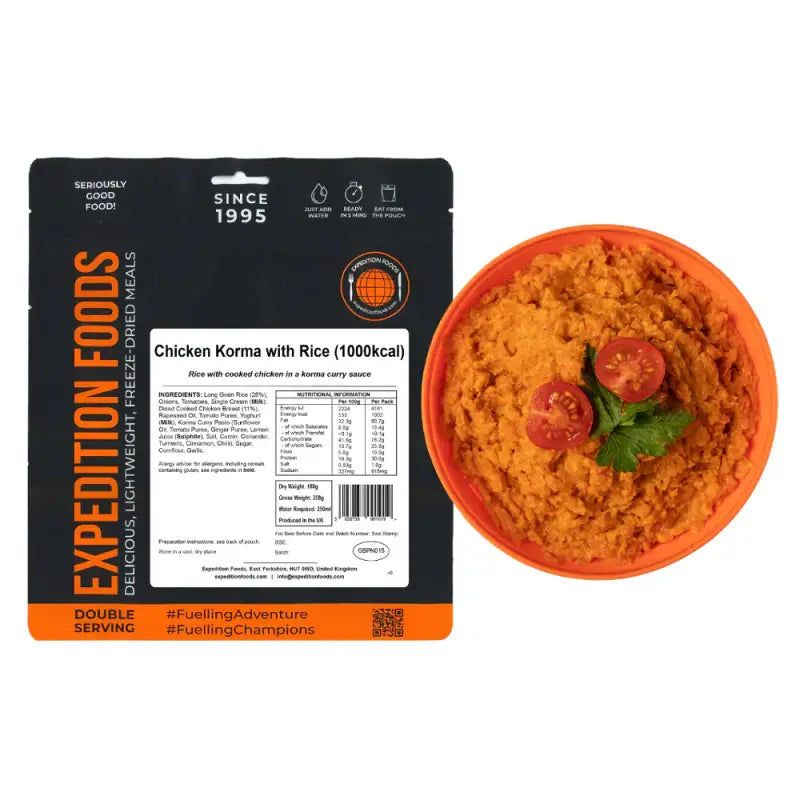 Chicken Korma with Rice Pouches - Single 1000Kcal Pouch - Freeze Dried Food