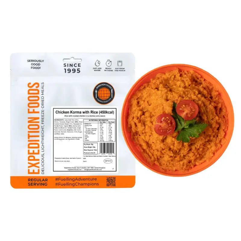 Chicken Korma with Rice Pouches - Single 450Kcal Pouch - Freeze Dried Food