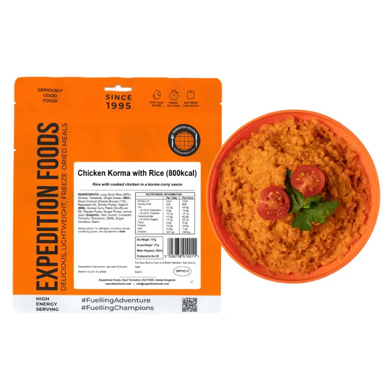 Chicken Korma with Rice Pouches - Single 800Kcal Pouch - Freeze Dried Food