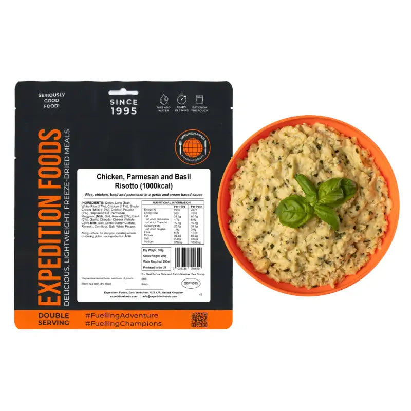 Chicken Parmesan and Basil Risotto Pouches - Single 1000Kcal Pouch - Freeze Dried Food