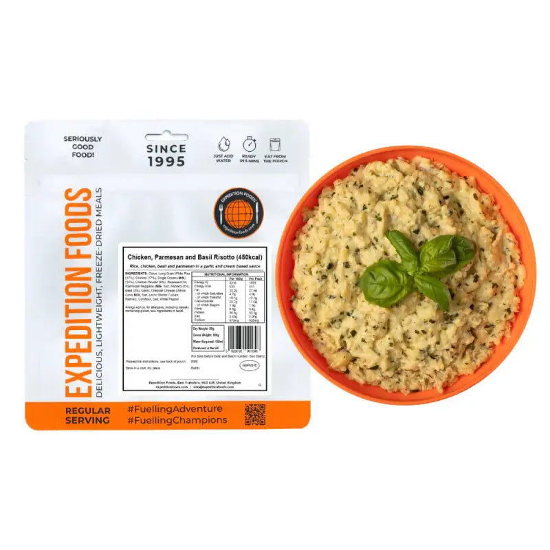 Chicken Parmesan and Basil Risotto Pouches - Single 450Kcal Pouch - Freeze Dried Food