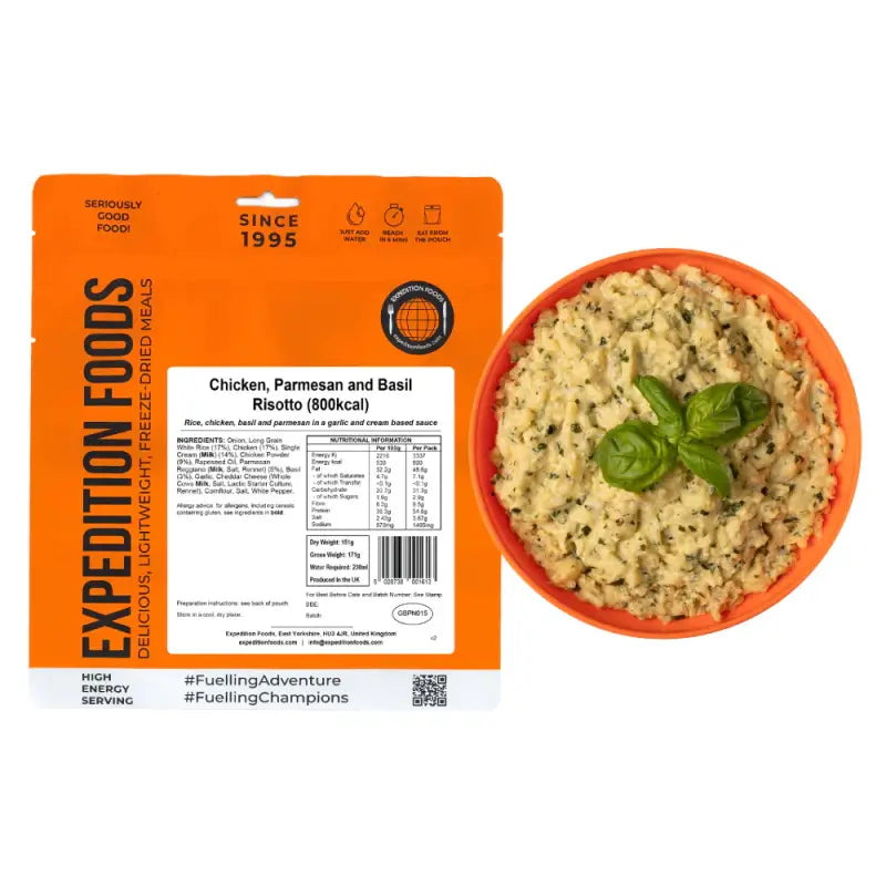 Chicken Parmesan and Basil Risotto Pouches - Single 800Kcal Pouch - Freeze Dried Food