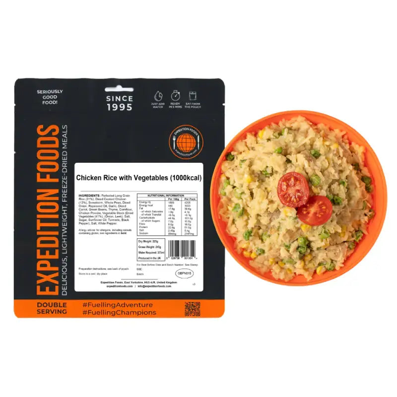Chicken Rice with Vegetables Pouches - Single 1000Kcal Pouch - Freeze Dried Food