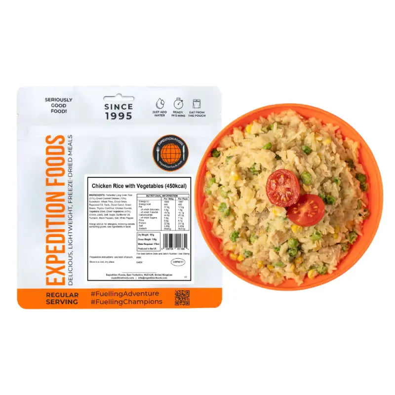 Chicken Rice with Vegetables Pouches - Single 450Kcal Pouch - Freeze Dried Food