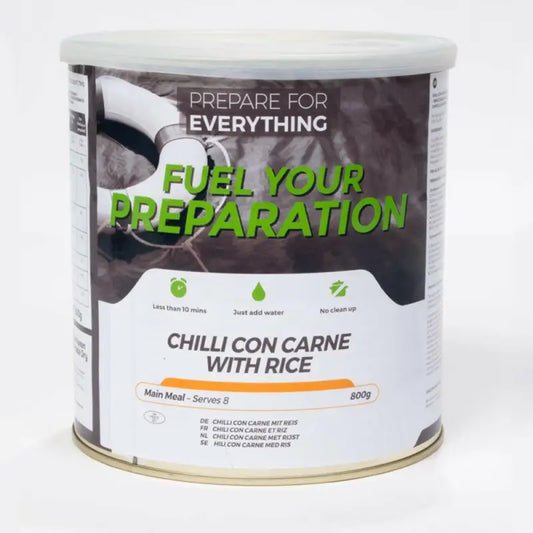 Chilli Con Carne with Rice - Box of 6 x 800g Tins - 48 Servings - Freeze Dried Food