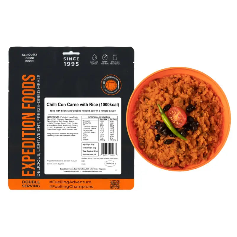 Chilli Con Carne with Rice Pouches - Single 1000Kcal Pouch - Freeze Dried Food