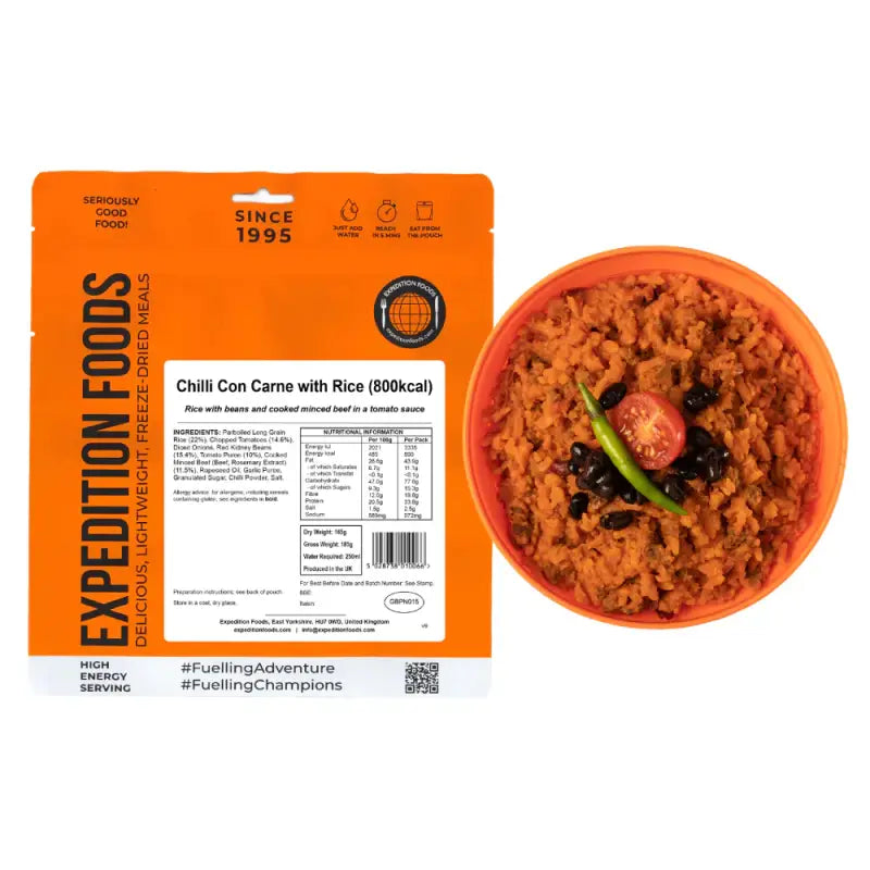 Chilli Con Carne with Rice Pouches - Single 800Kcal Pouch - Freeze Dried Food