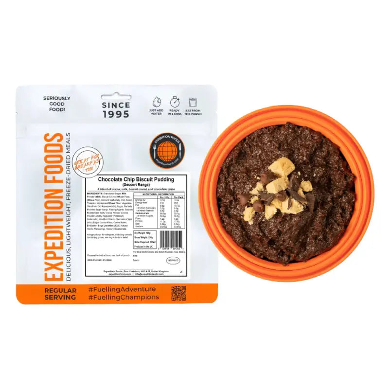 Chocolate Chip Biscuit Pudding Pouches - Single 450Kcal Pouch - Freeze Dried Food