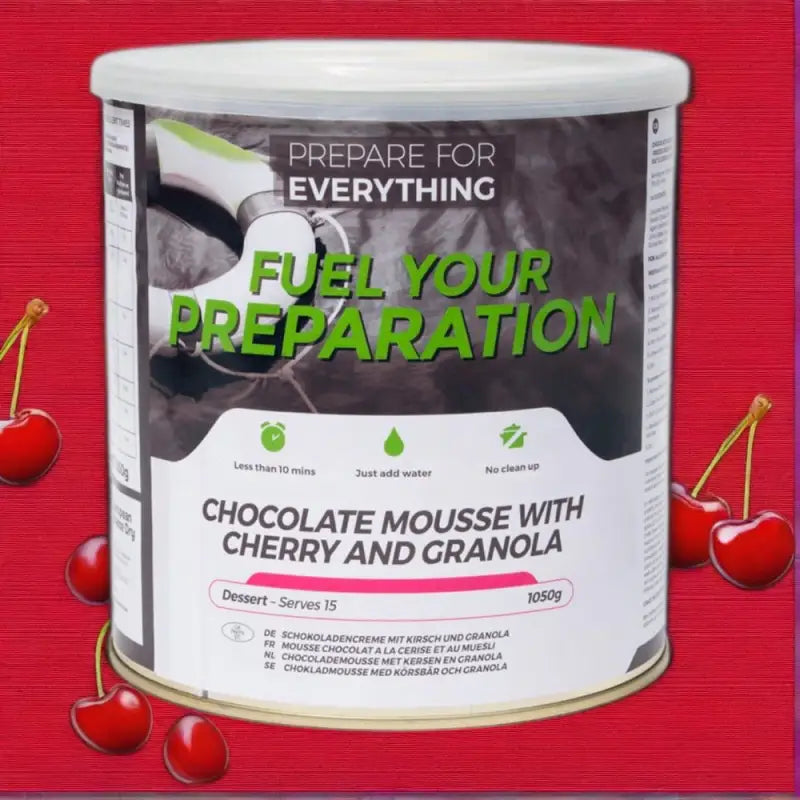 Chocolate Mousse with Cherry & Granola - Box of 6 x 1050g Tins - 90 Servings - Freeze Dried Food