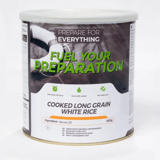 Cooked Long Grain White Rice Tins - Box of 6 x 600g Tins - 120 Servings - Freeze Dried Food
