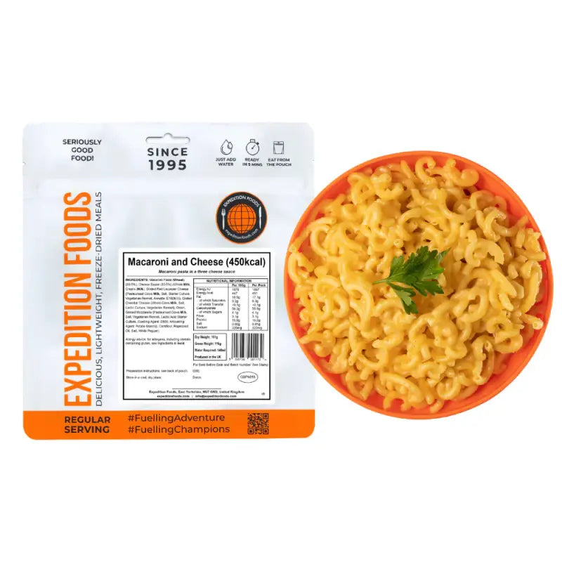 Freeze Dried Macaroni and Cheese with Vegetarian Rennet and Pasteurised Milk - Single 450Kcal Pouch - Freeze Dried Food