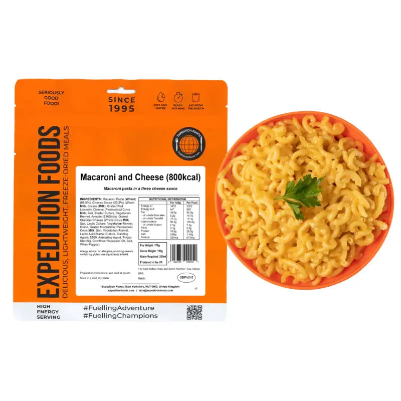 Freeze Dried Macaroni and Cheese with Vegetarian Rennet and Pasteurised Milk - Single 800Kcal Pouch - Freeze Dried Food