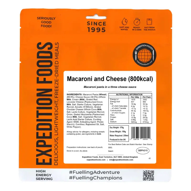 Freeze Dried Macaroni and Cheese with Vegetarian Rennet and Pasteurised Milk - Freeze Dried Food