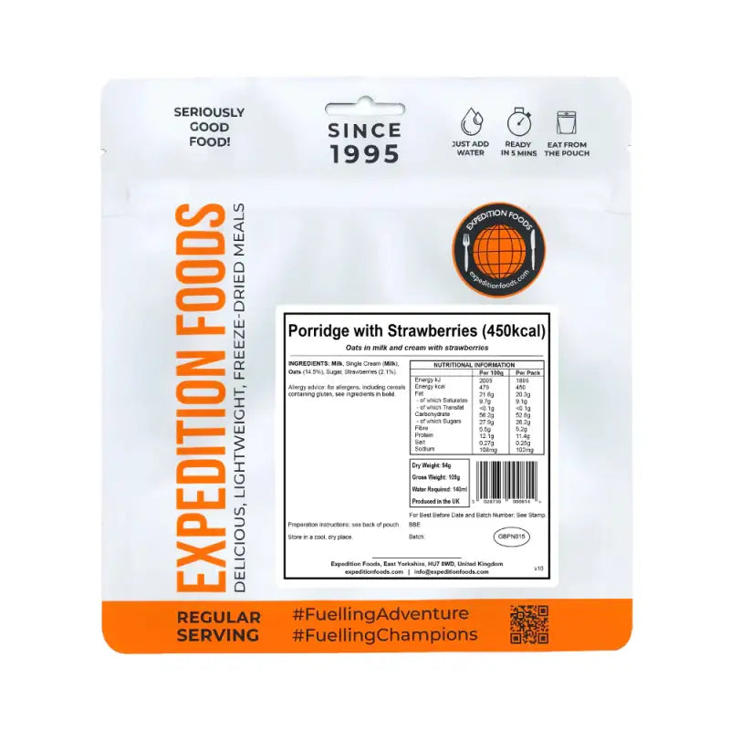 Freeze Dried Porridge Oats with Strawberry Pouches - Long Shelf Life - Freeze Dried Food