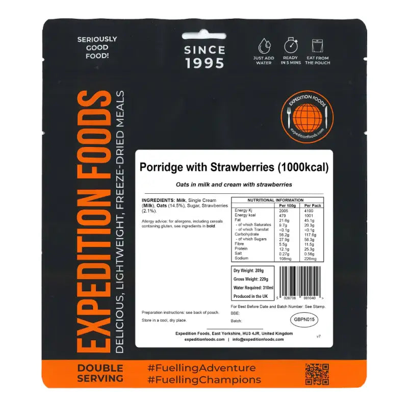 Freeze Dried Porridge Oats with Strawberry Pouches - Long Shelf Life - Freeze Dried Food