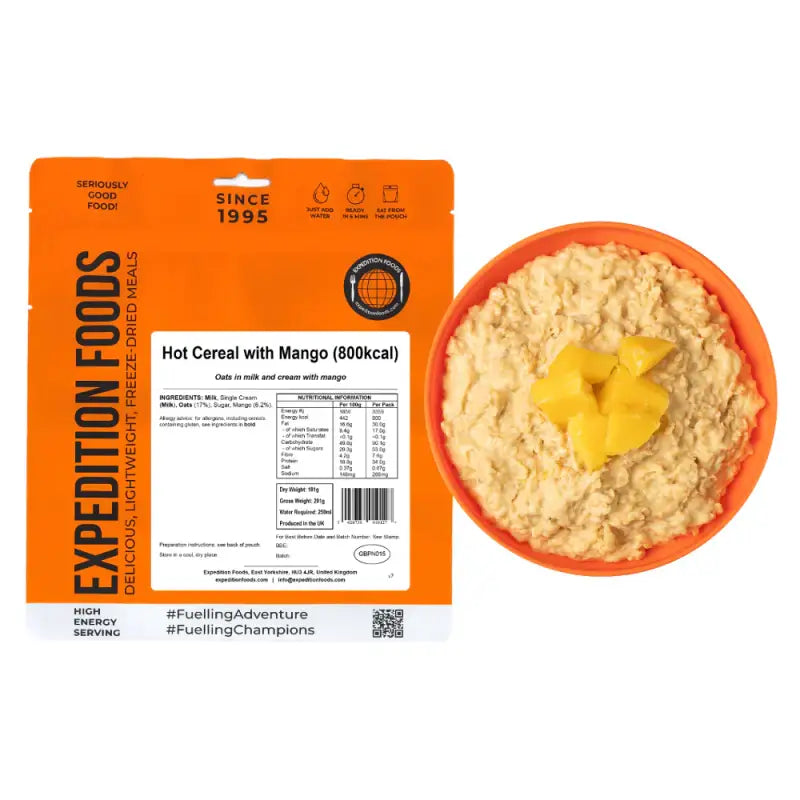 Hot Cereal with Mango Pouches - Single 800Kcal Pouch - Freeze Dried Food