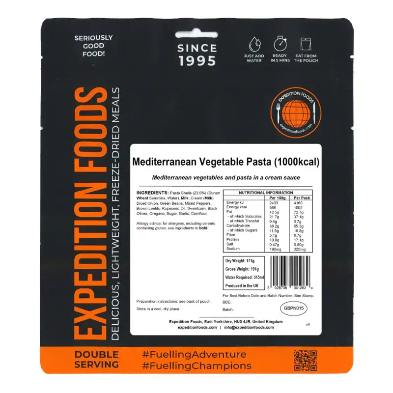 Mediterranean Vegetable Pasta Pouches - Freeze Dried Food