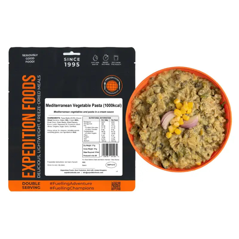 Mediterranean Vegetable Pasta Pouches - Single 1000Kcal Pouch - Freeze Dried Food