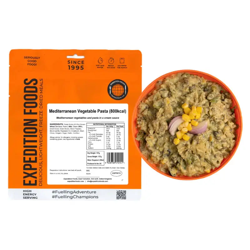 Mediterranean Vegetable Pasta Pouches - Single 800Kcal Pouch - Freeze Dried Food