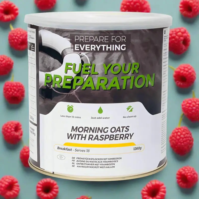 Morning Oats With Raspberry - Box of 6 x 1050g Tins - 108 Servings - Freeze Dried Food