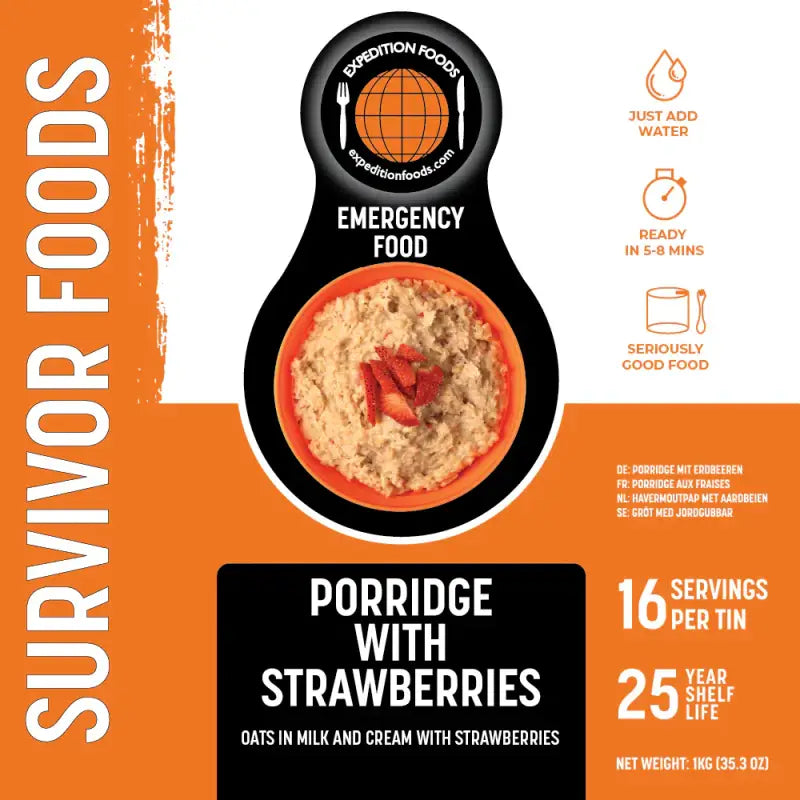 Porridge with Strawberries Tins - 25 Year Shelf Life - Freeze Dried Food