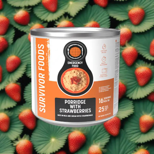 Porridge with Strawberries Tins - 25 Year Shelf Life - Single 1000g Tin - Freeze Dried Food