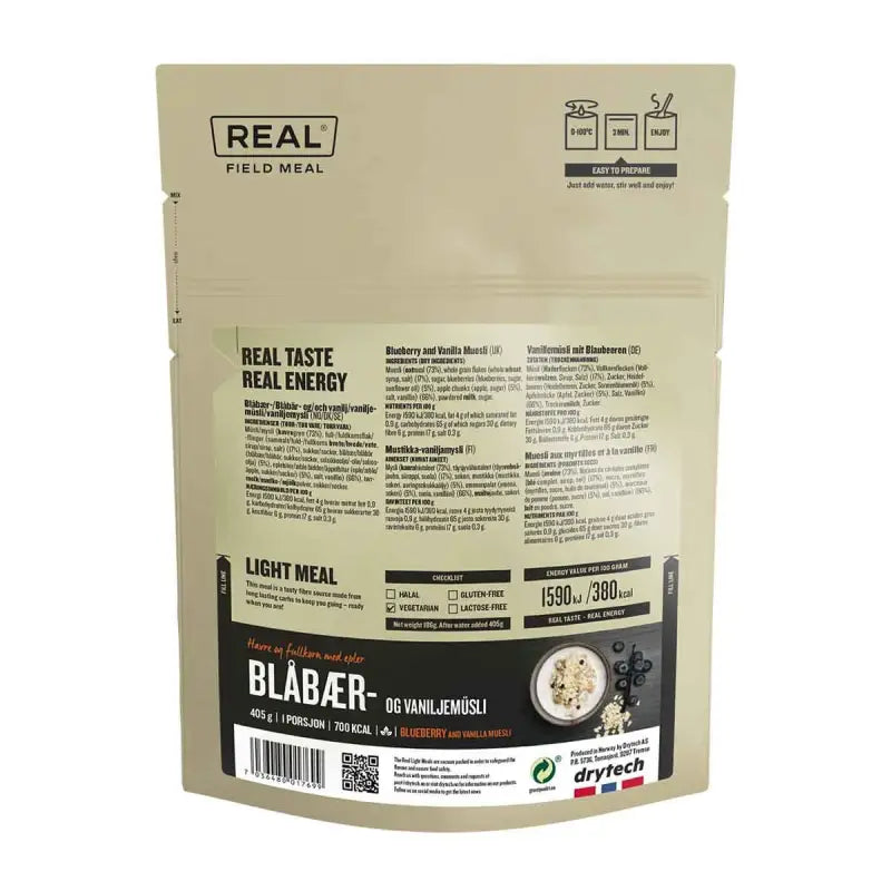 Real Field Meal - Blueberry and Vanilla Muesli (700kcal) Pouches - BULK BUY - Freeze Dried Food