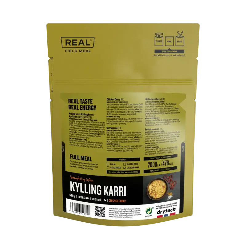 Real Field Meal - Chicken Curry (700kcal) Pouches - BULK BUY - Freeze Dried Food