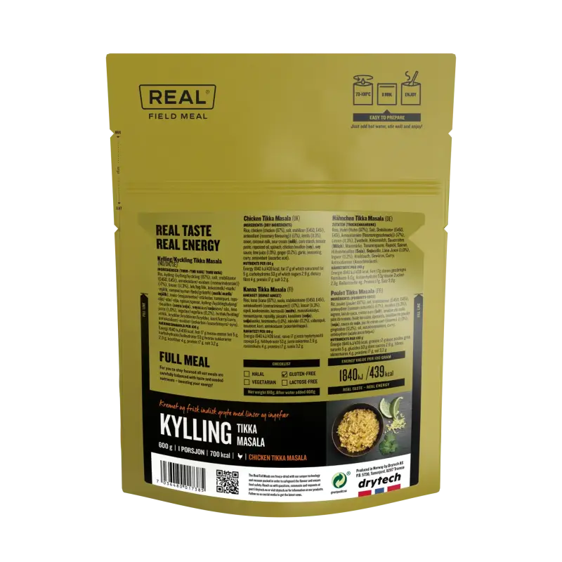 Real Field Meal - Chicken Tikka Masala (700kcal) Pouches - BULK BUY - Freeze Dried Food