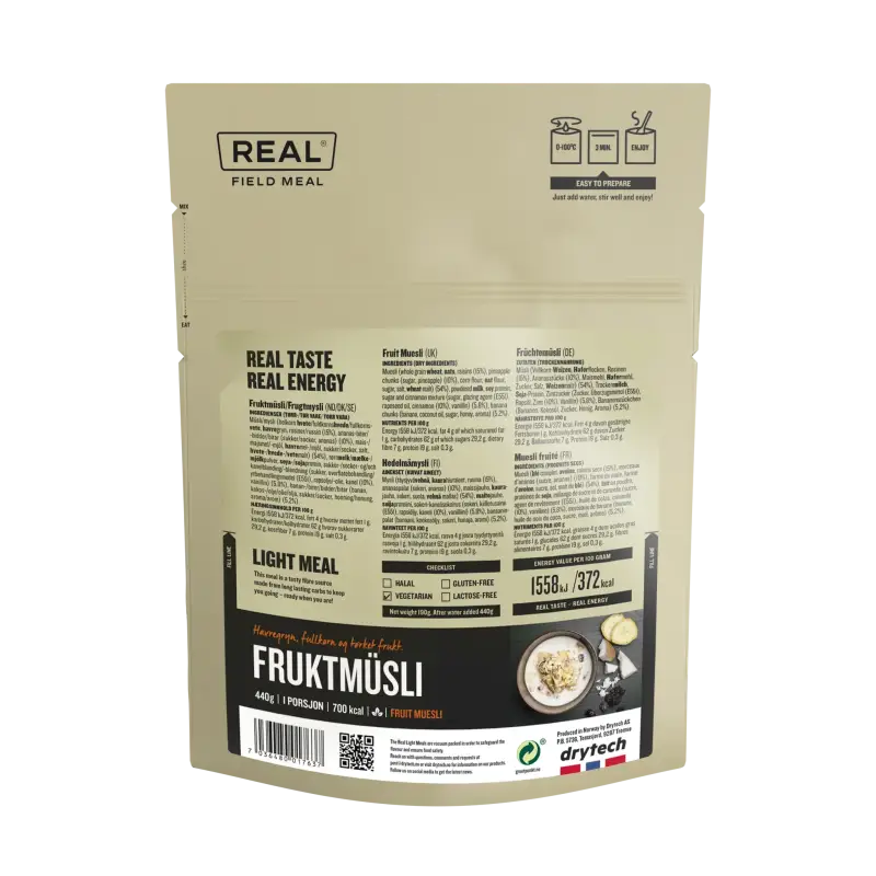 Real Field Meal - Fruit Muesli (700kcal) Pouches - BULK BUY - Freeze Dried Food