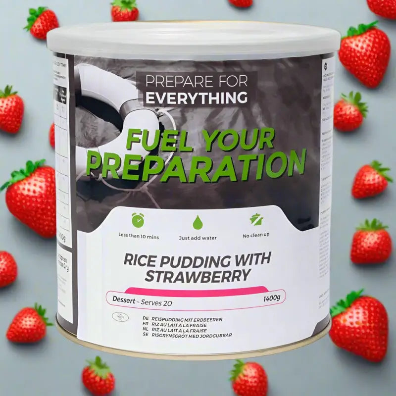 Rice Pudding With Strawberry - Box of 6 x 1050g Tins - 108 Servings - Freeze Dried Food