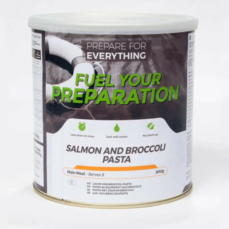 Salmon & Broccoli Pasta - Box of 6 x 800g Tins - 48 Servings - Freeze Dried Food