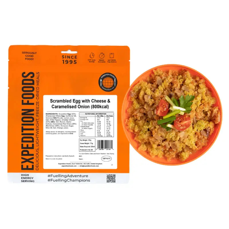 Scrambled Egg with Cheese & Caramelised Onion Pouches - Single 800Kcal Pouch - Freeze Dried Food