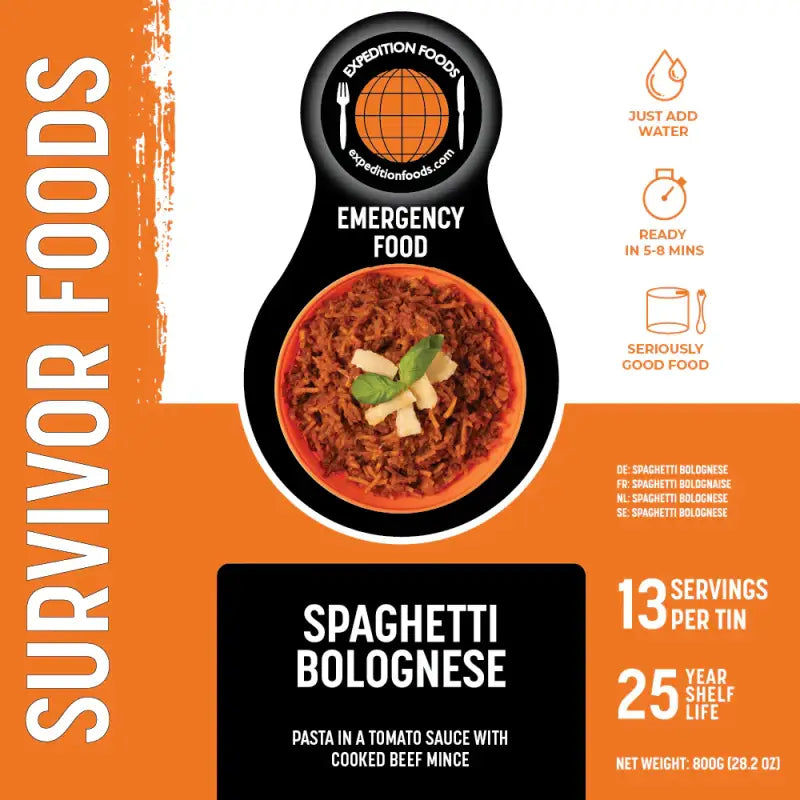 Spaghetti Bolognese Tins - 25 Year Shelf Life - Freeze Dried Food