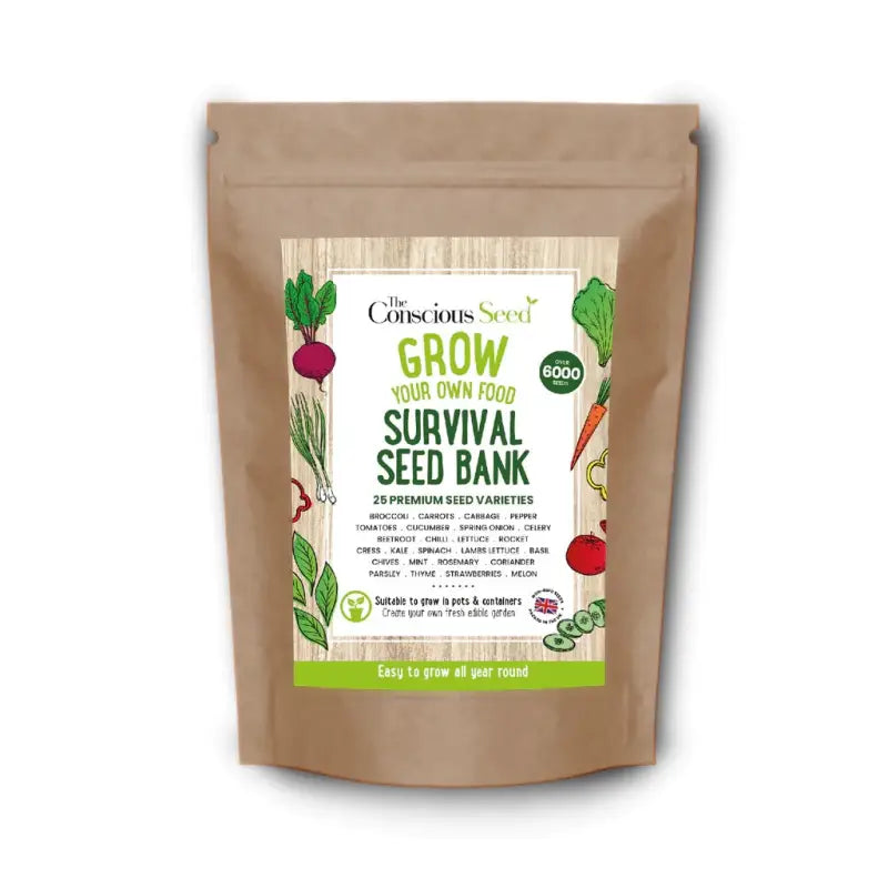Survival Seed Bank Kit – 25 Premium Seed Varieties: Over 6000 Seeds - Seeds