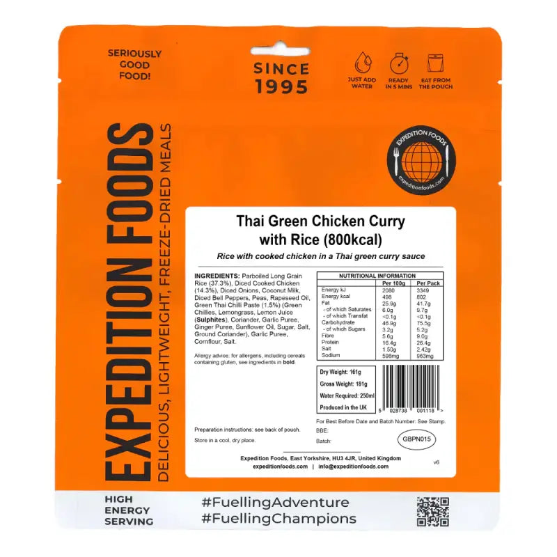 Thai Green Chicken Curry with Rice Pouches - Freeze Dried Food