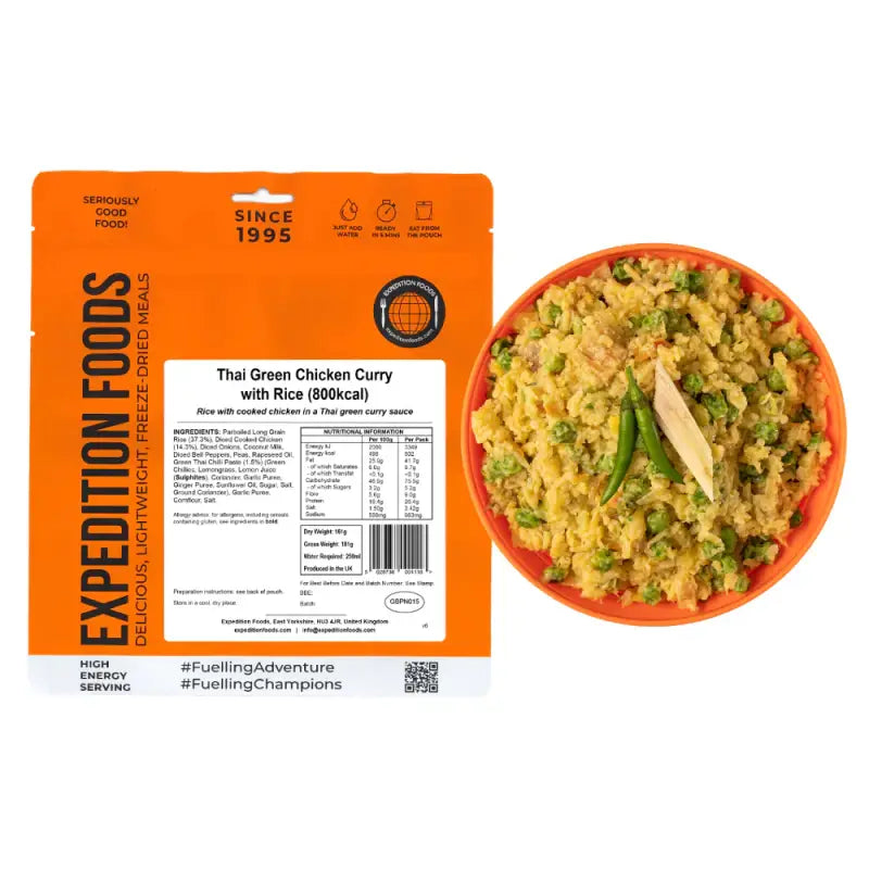 Thai Green Chicken Curry with Rice Pouches - Single 800Kcal Pouch - Freeze Dried Food