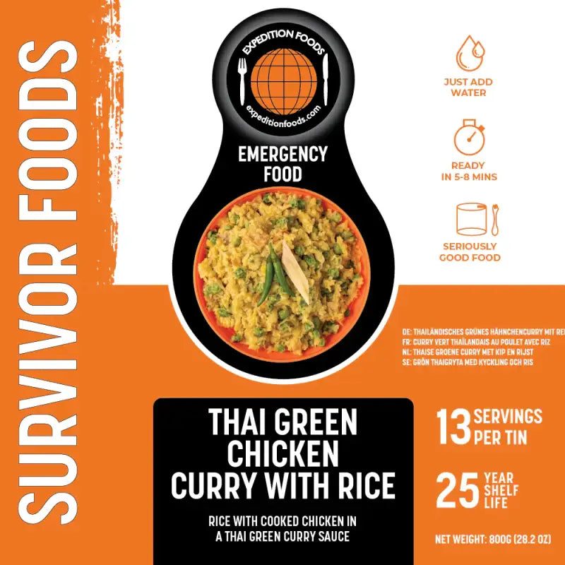 Thai Green Chicken Curry with Rice Tins - 25 Year Shelf Life - Freeze Dried Food
