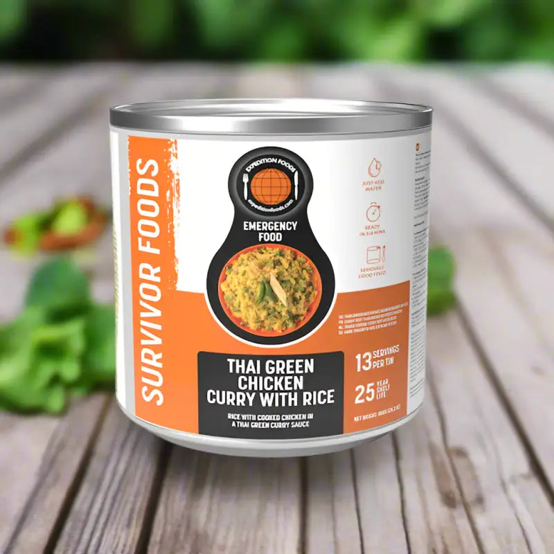 Thai Green Chicken Curry with Rice Tins - 25 Year Shelf Life - Single 800g Tin - Freeze Dried Food