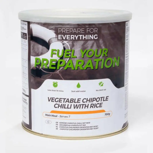 Vegetable Chipotle Chilli with Rice - Box of 6 x 700g Tins - 42 Servings - Freeze Dried Food