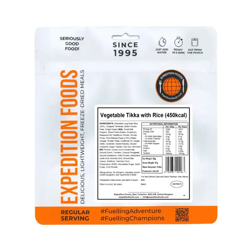 Vegetable Tikka with Rice Pouches - Freeze Dried Food