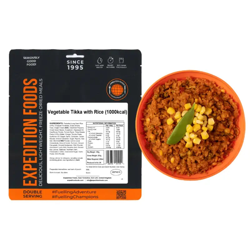 Vegetable Tikka with Rice Pouches - Single 1000Kcal Pouch - Freeze Dried Food