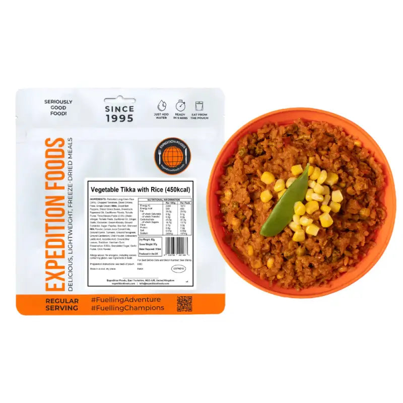Vegetable Tikka with Rice Pouches - Single 450Kcal Pouch - Freeze Dried Food