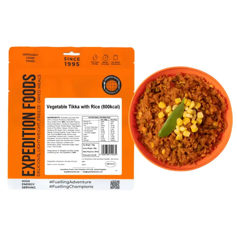 Vegetable Tikka with Rice Pouches - Single 800Kcal Pouch - Freeze Dried Food