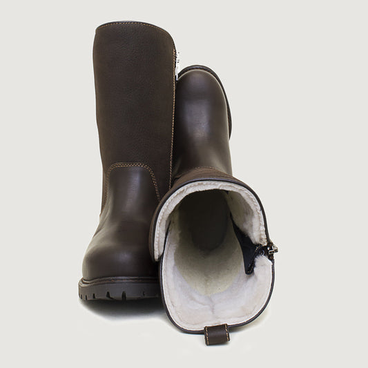 Quebec Waterproof Zip-up Wool Lined Boots - Brown