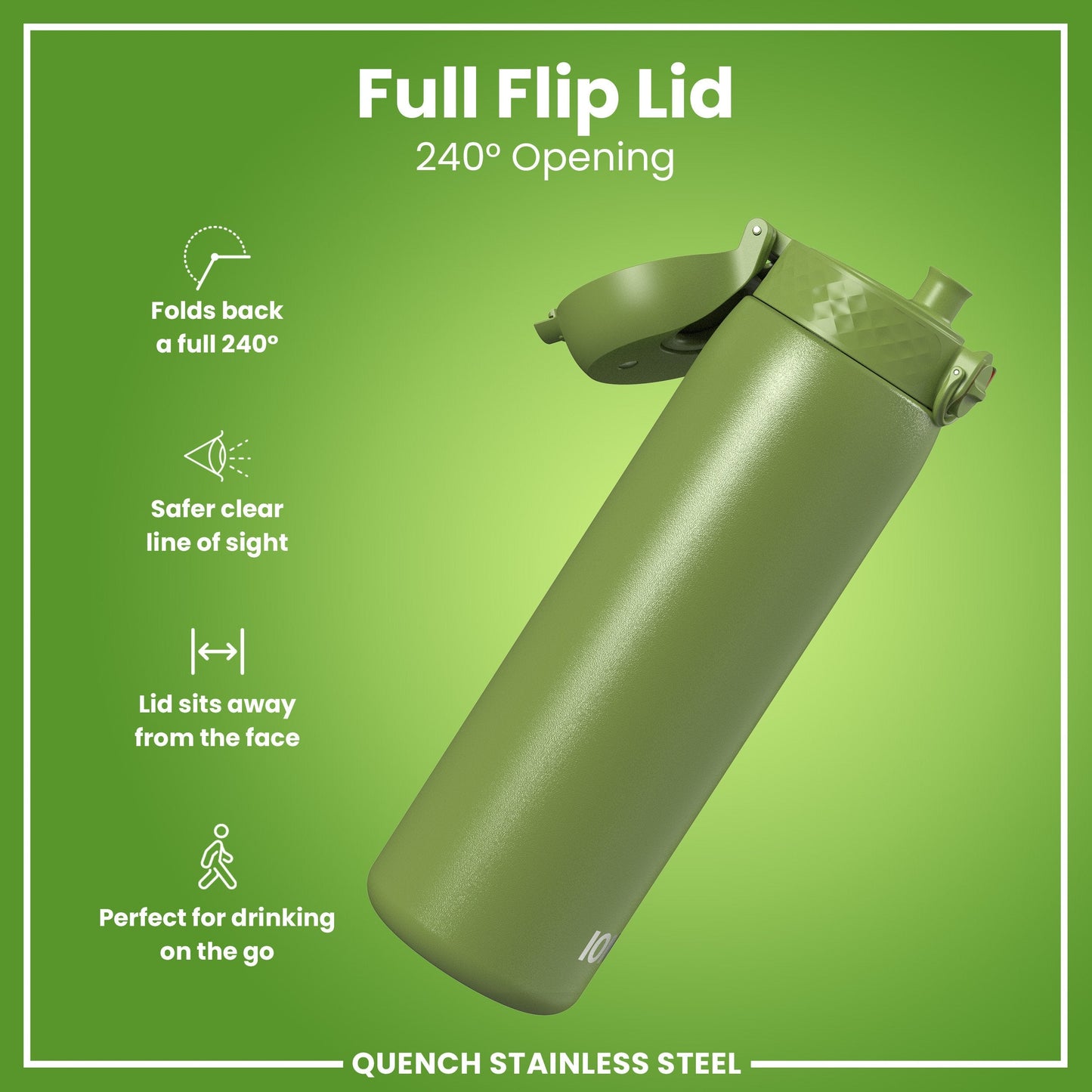 Leak Proof 1 Litre Water Bottle, Stainless Steel, Khaki Green, 1L