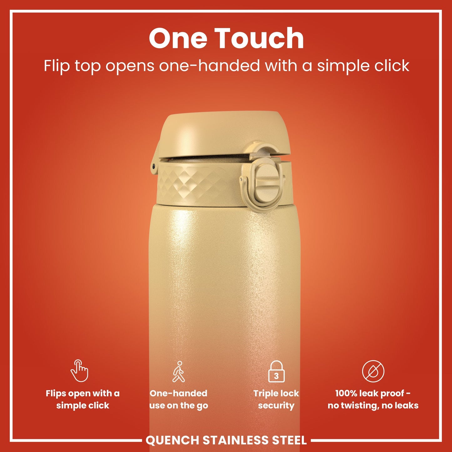 Leak Proof 1 Litre Water Bottle, Stainless Steel, Desert, 1L